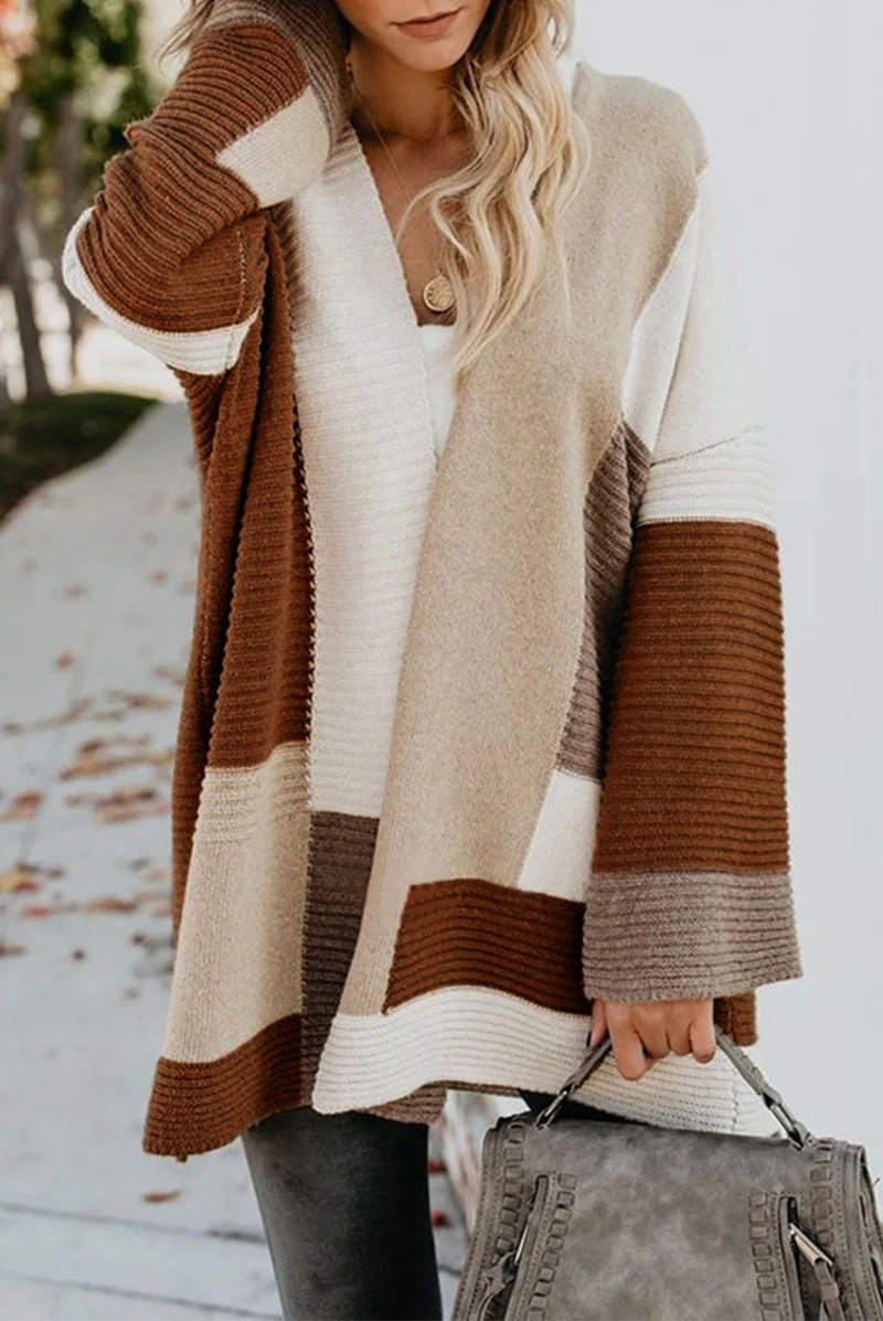 Casual Color Block Split Joint V Neck Outerwear(7 Colors) - Panekey