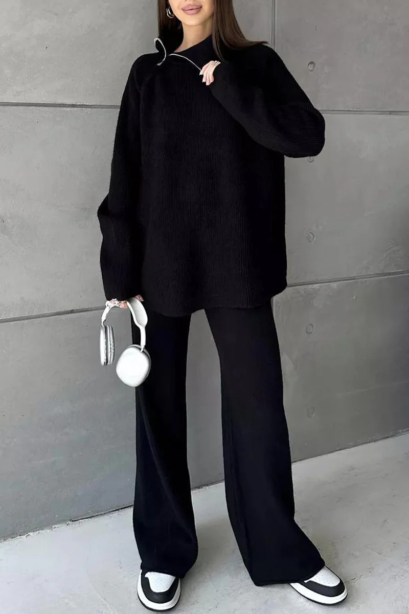 Casual Daily Zipper Collar Long Sleeve Two Pieces(6 Colors) - Panekey