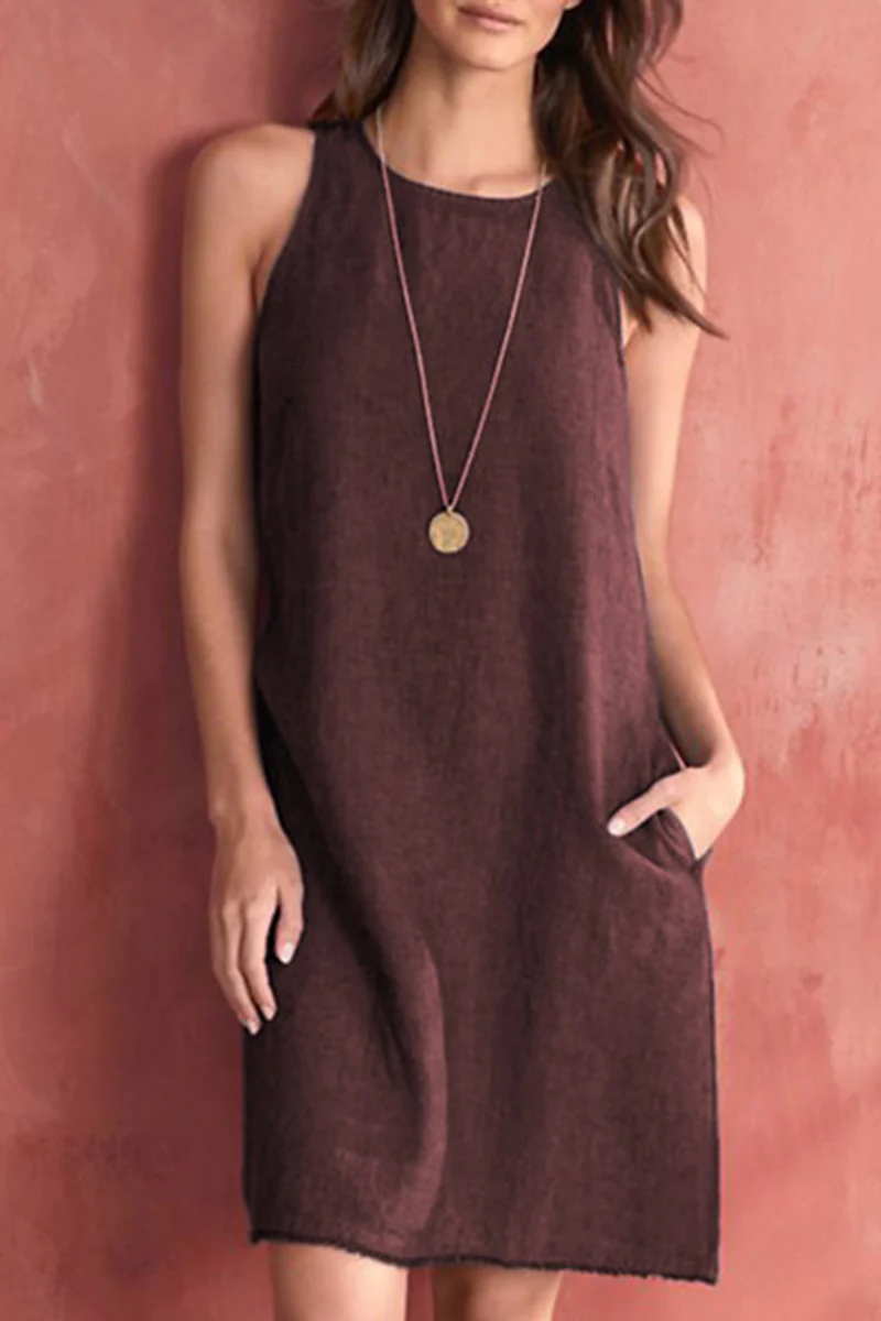 Casual Basis Solid Solid Color O Neck Vest Dress Dresses(5 Colors) - Panekey