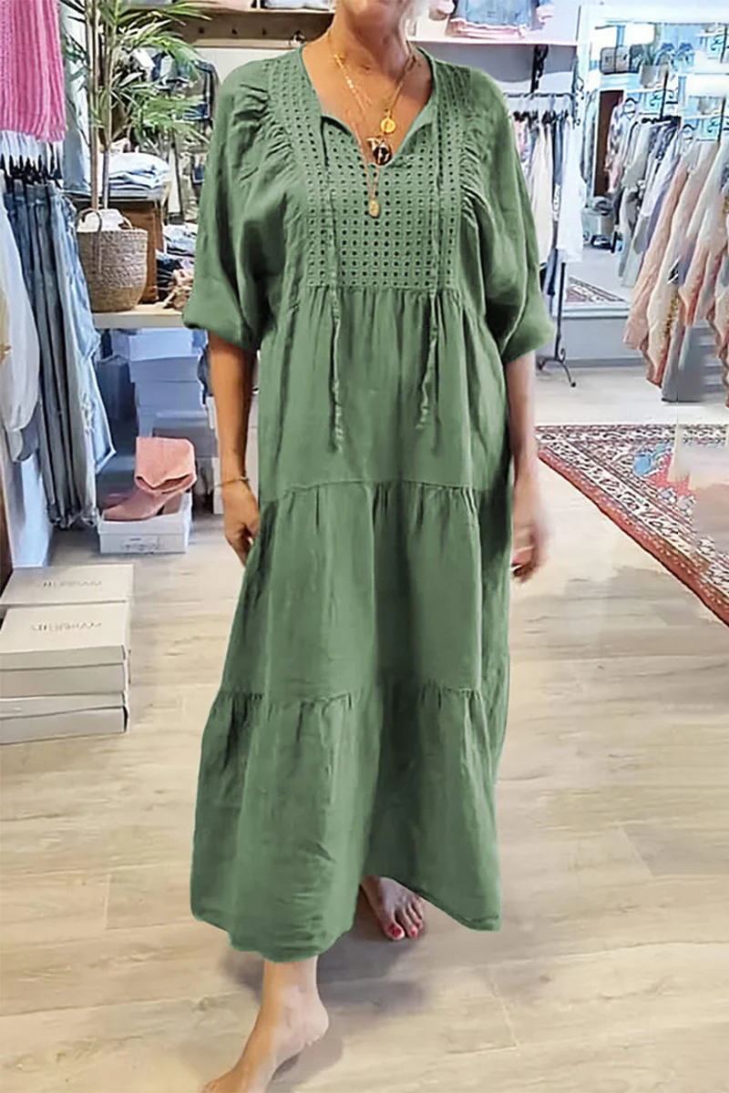 Casual Lace Up V Neck A Line Dresses(8 Colors) - Panekey