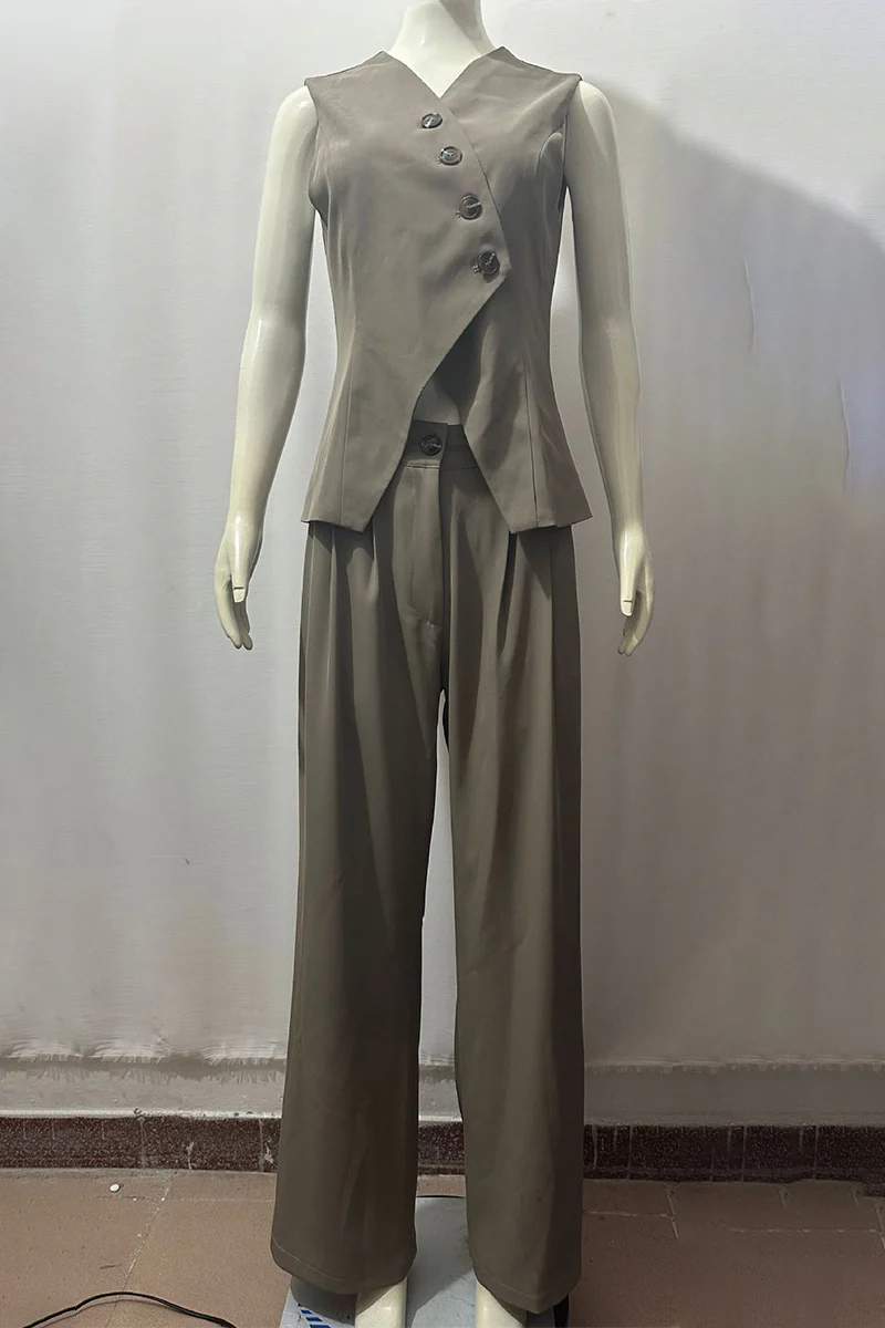 Casual Buttons V Neck Sleeveless Two Pieces - Panekey