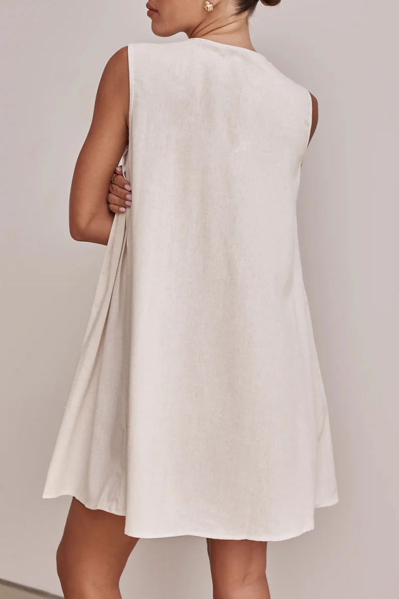 Casual Daily Lace Up Pleated O Neck Pleated Dresses(4 Colors) - Panekey