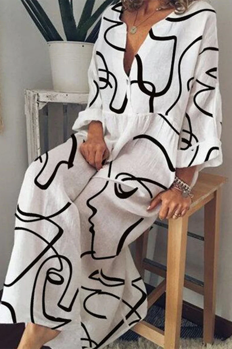 Casual Geometric Print V Neck Dresses - Panekey