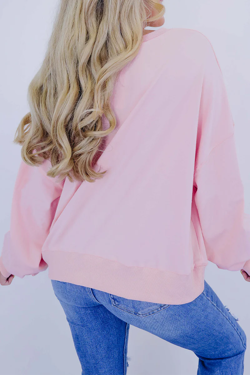 Casual Bow Embroidered Sequins O Neck Sweats - Panekey