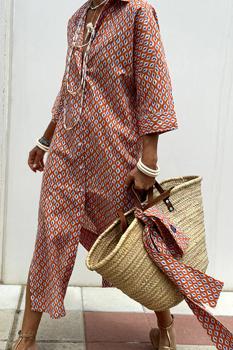 Casual Plaid Striped Print Buttons With Belt Turndown Collar Shirt Dresses(5 Colors) - Panekey