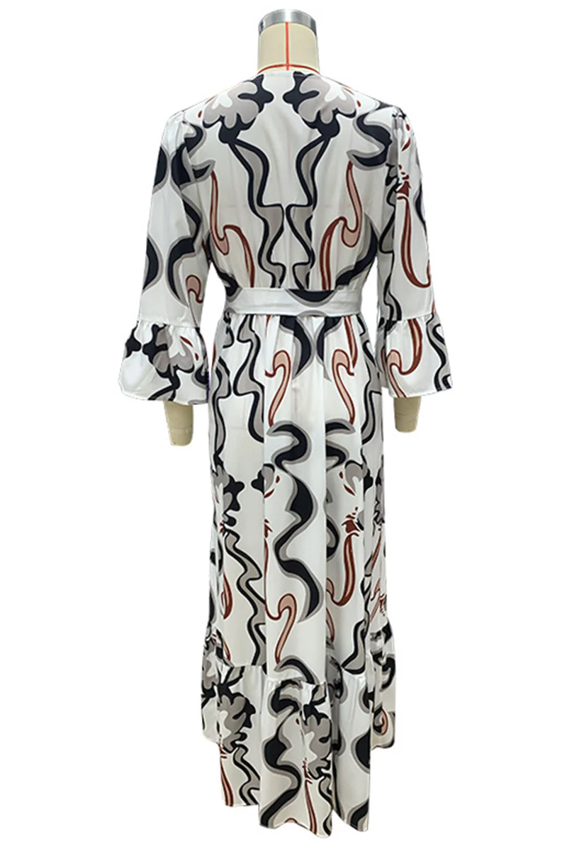 Casual Daily Geometric Print Lace Up Contrast U Neck One-piece Suits Dresses - Panekey