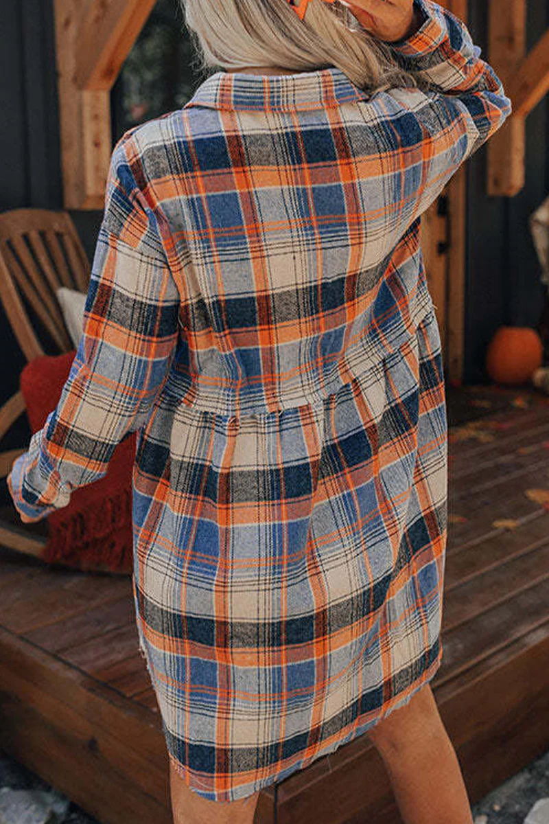 Casual Plaid Turndown Collar Dresses - Panekey