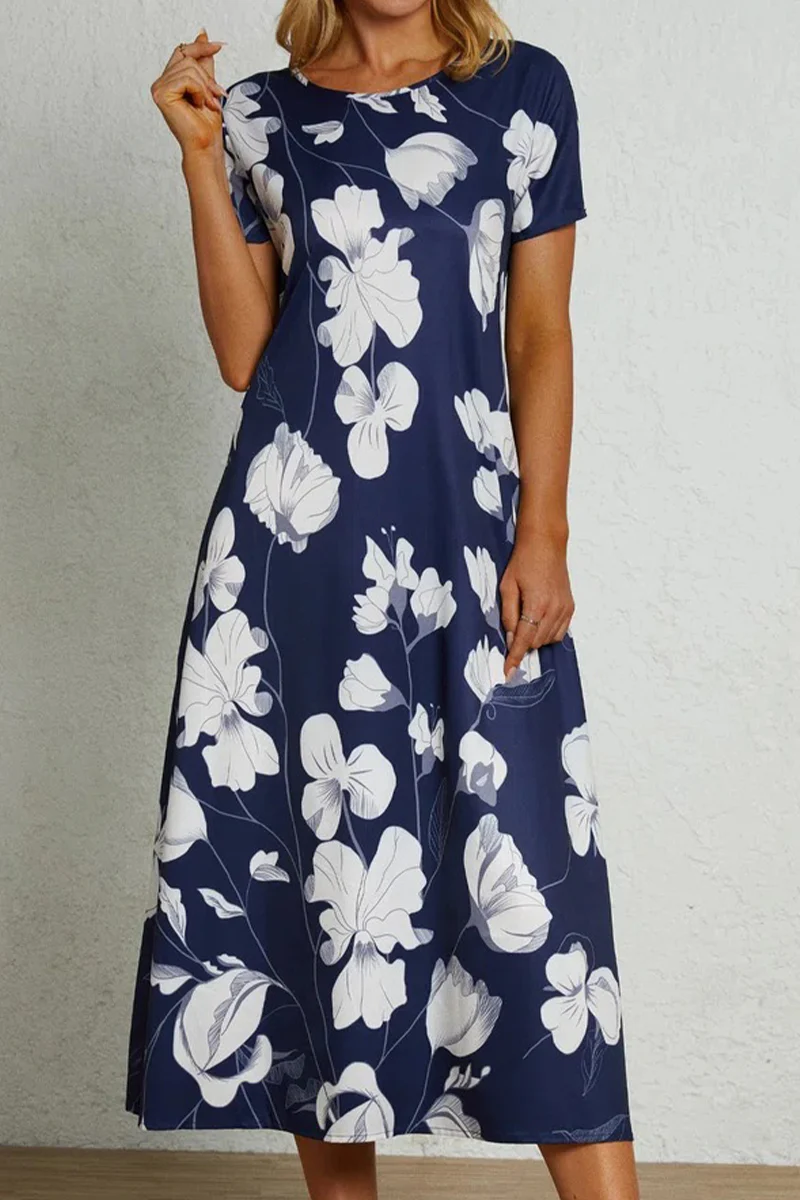 Casual College Print Pocket O Neck A Line Short Sleeve Dress - Panekey