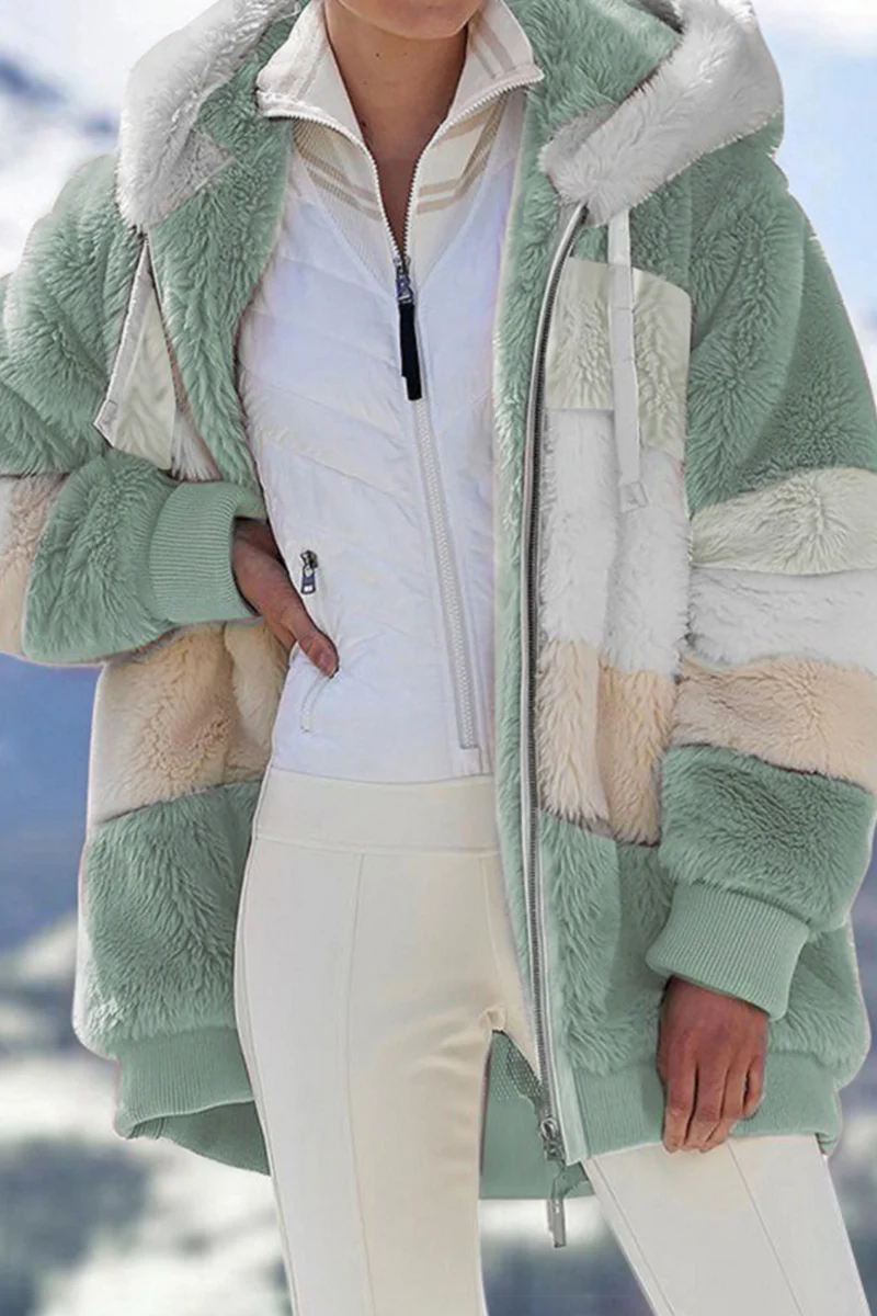 Casual Patchwork Contrast Zipper Hooded Collar Outerwear - Panekey