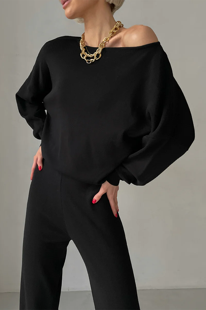 Casual Irregular Oblique Collar Long Sleeve Two Pieces(3 Colors) - Panekey