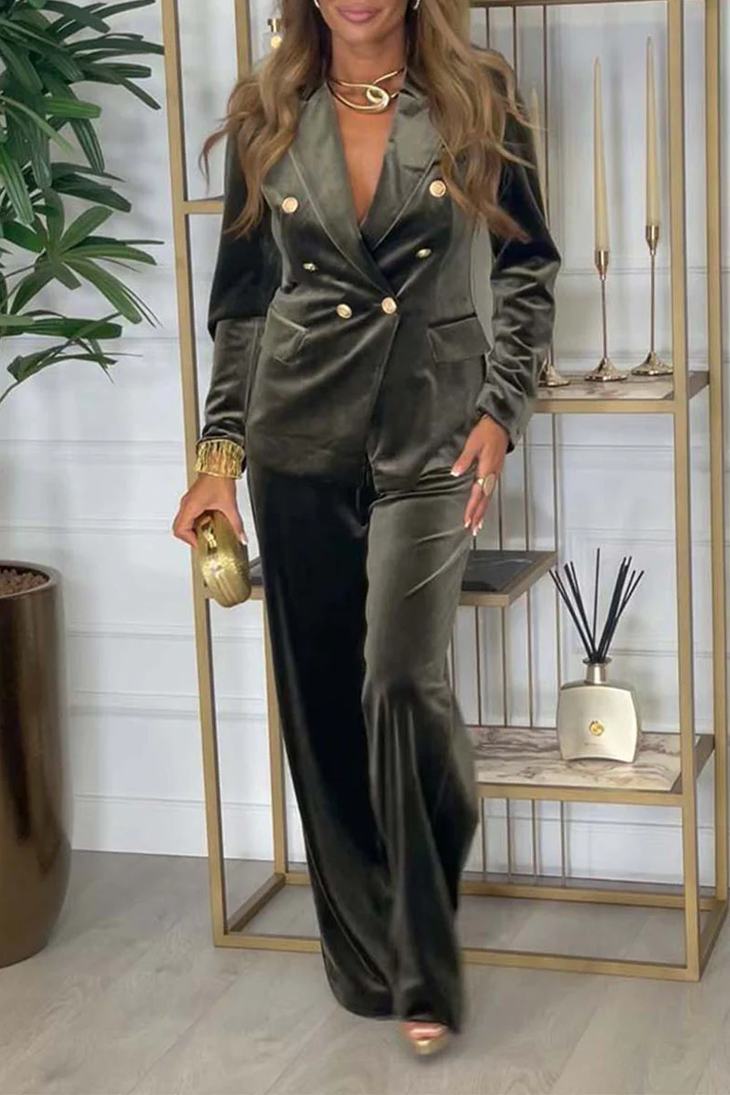 Casual Daily Buttons Patchwork Velvet Turn-back Collar Long Sleeve Two Pieces(3 Colors) - Panekey