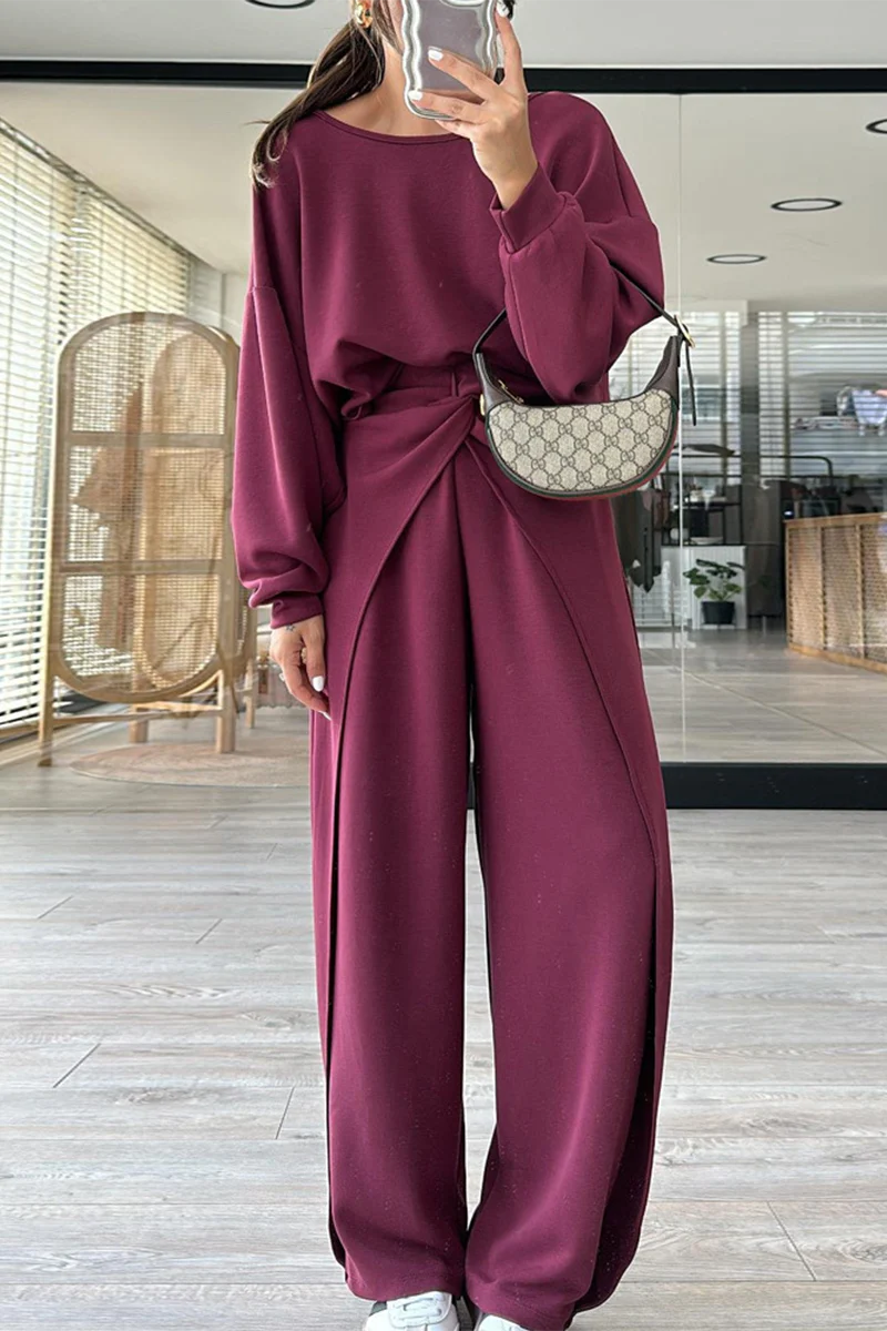 Casual Pocket Backless O Neck Long Sleeve Two Pieces(3 Colors) - Panekey