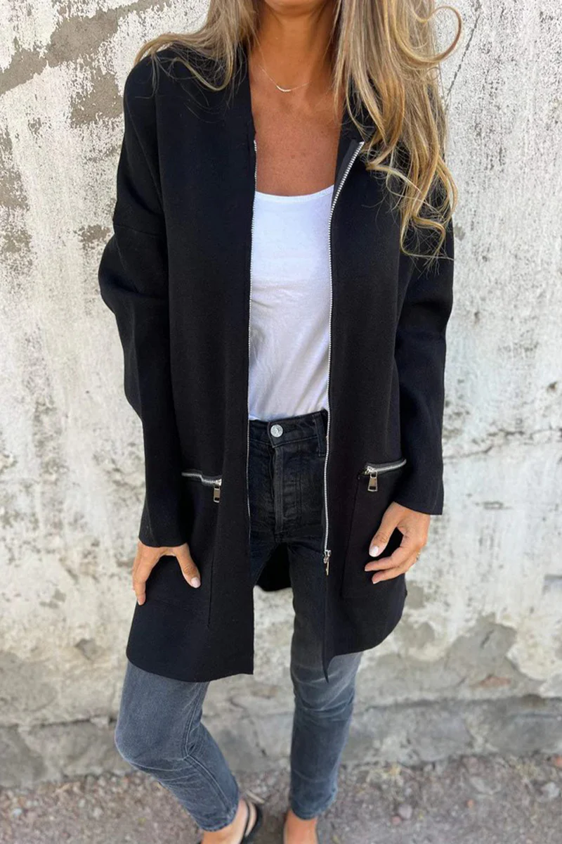 Casual Daily Solid Color Pocket Zipper Hooded Outerwear(5 Colors) - Panekey