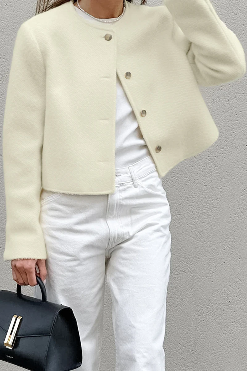 Casual Daily Solid Color Buttons O Neck Outerwear - Panekey