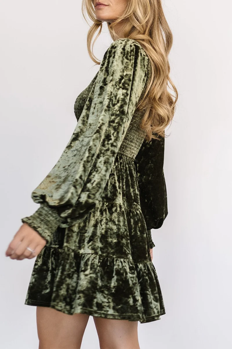 Casual Daily Ruffle Velvet O Neck A Line Dresses(4 Colors) - Panekey