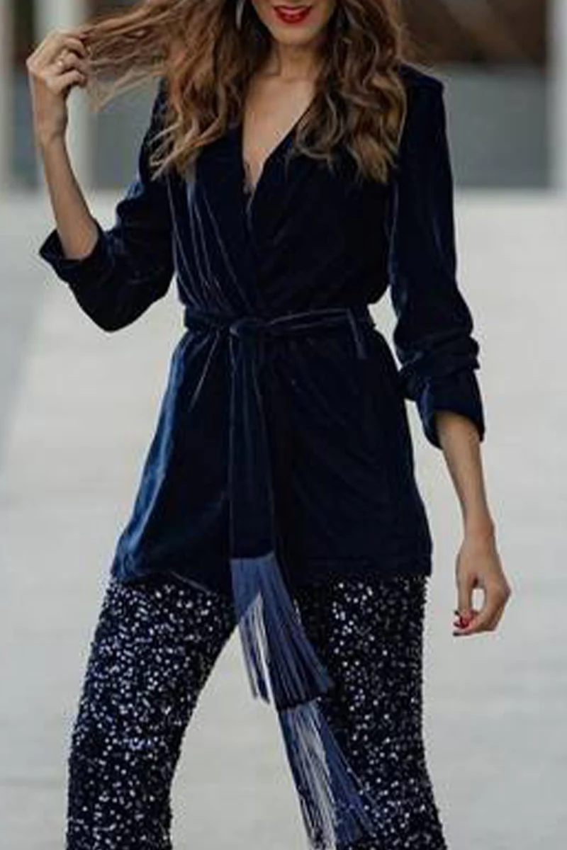 British Style Elegant Solid Bandage Frenulum Turn-back Collar Outerwear - Panekey