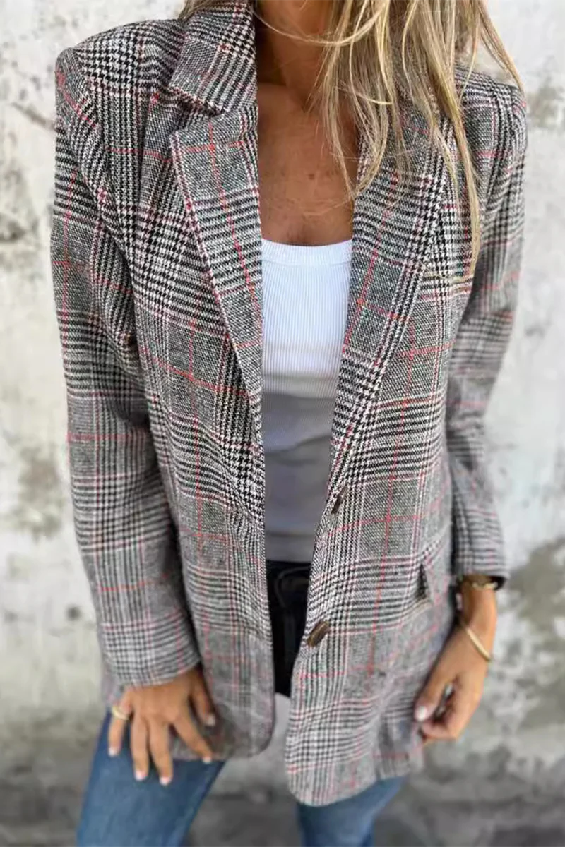 Casual Plaid Buttons Contrast Turn-back Collar Outerwear - Panekey