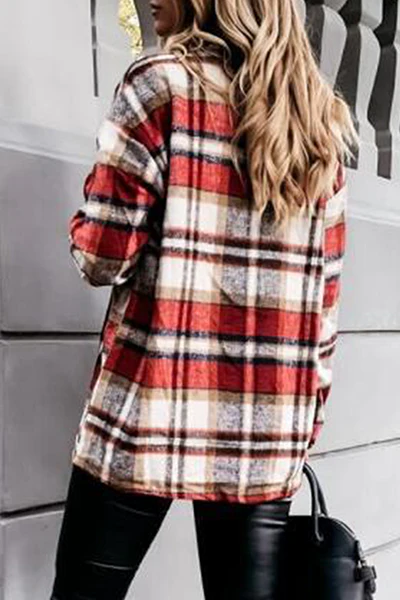 Casual Plaid Buckle Turndown Collar Outerwear(3 Colors) - Panekey