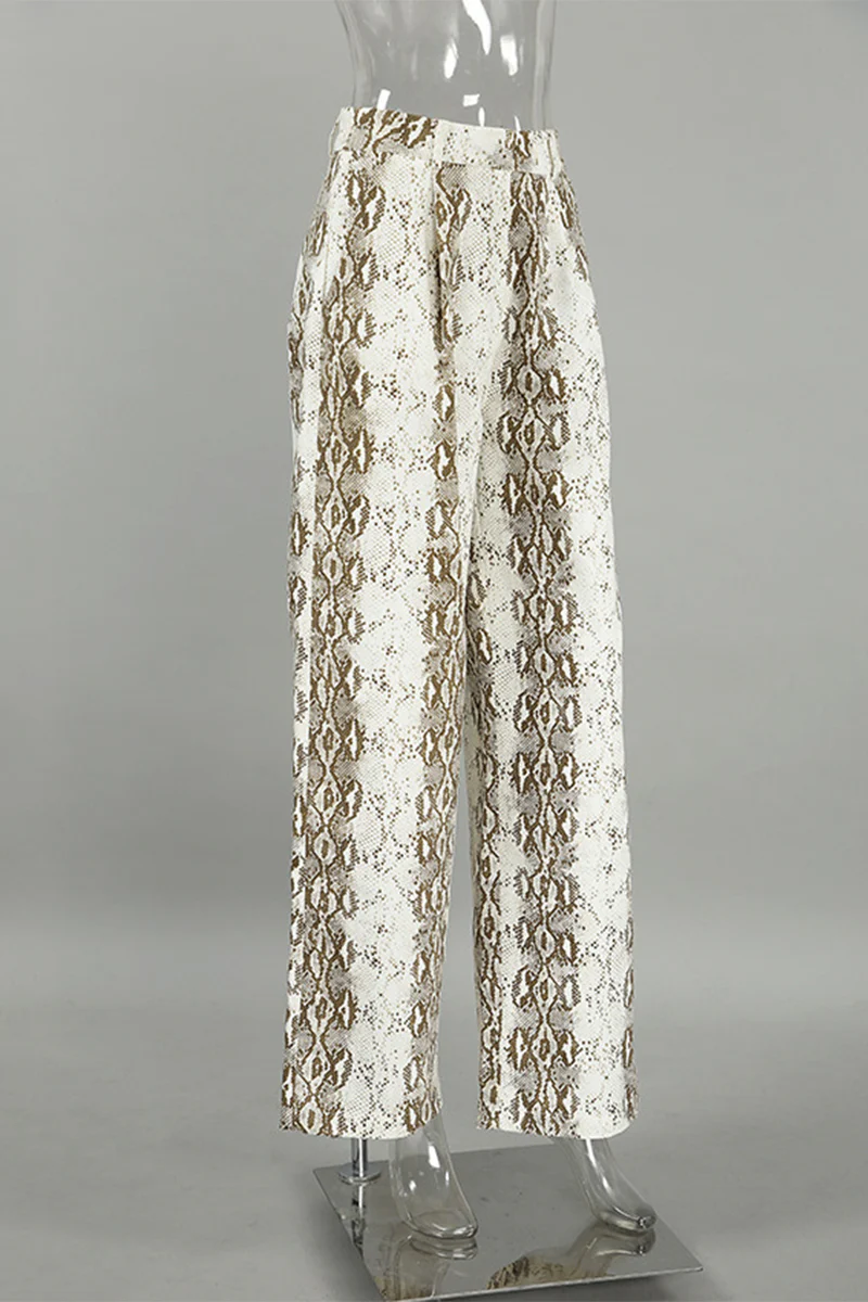 Casual Animal Print Print Contrast Loose High Waist Straight Full Print Bottoms - Panekey