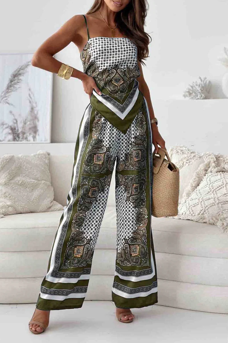 Casual Geometric Print Backless Square Neck Sleeveless Two Pieces(5 Colors) - Panekey