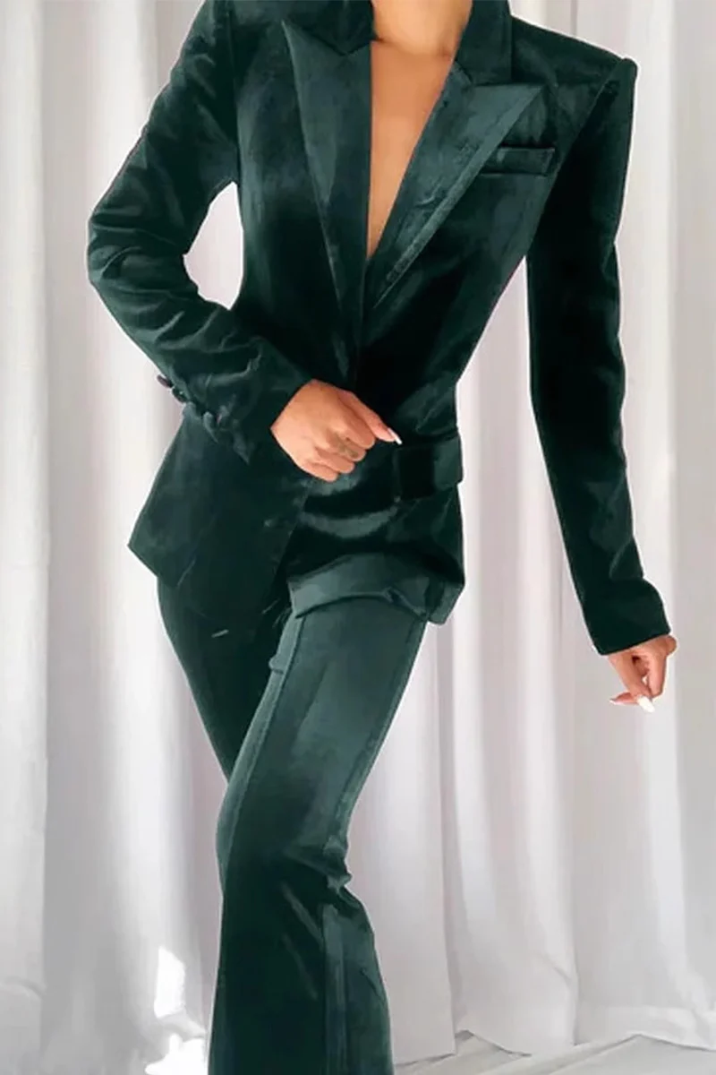 Casual Daily Buttons Velvet Turn-back Collar Long Sleeve Two Pieces - Panekey