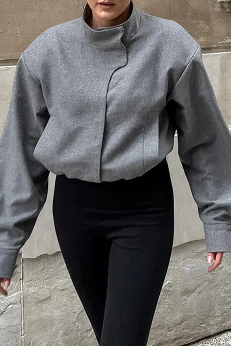 Casual Pocket Buttons Gross Mandarin Collar Outerwear - Panekey