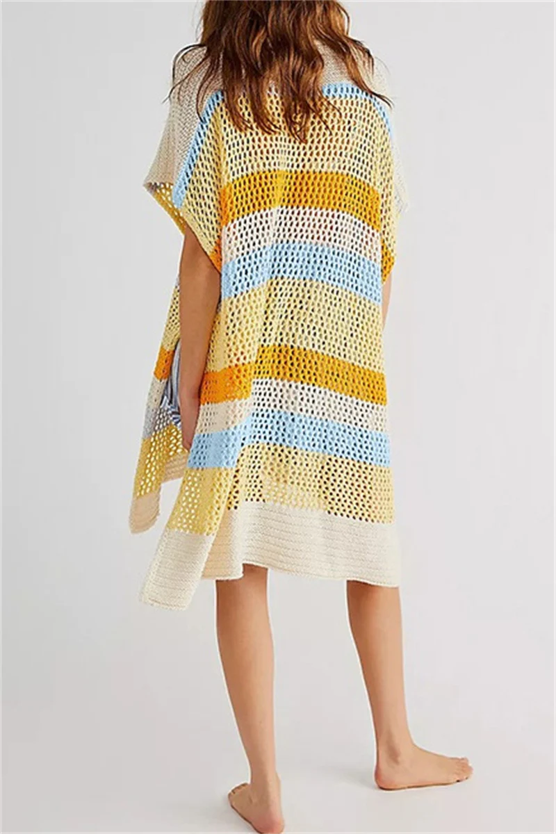 Casual Patchwork Hollowed Out Contrast Swimwears Cover Up - Panekey