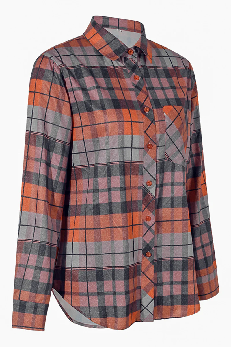 Casual Plaid Patchwork Turndown Collar Blouses - Panekey
