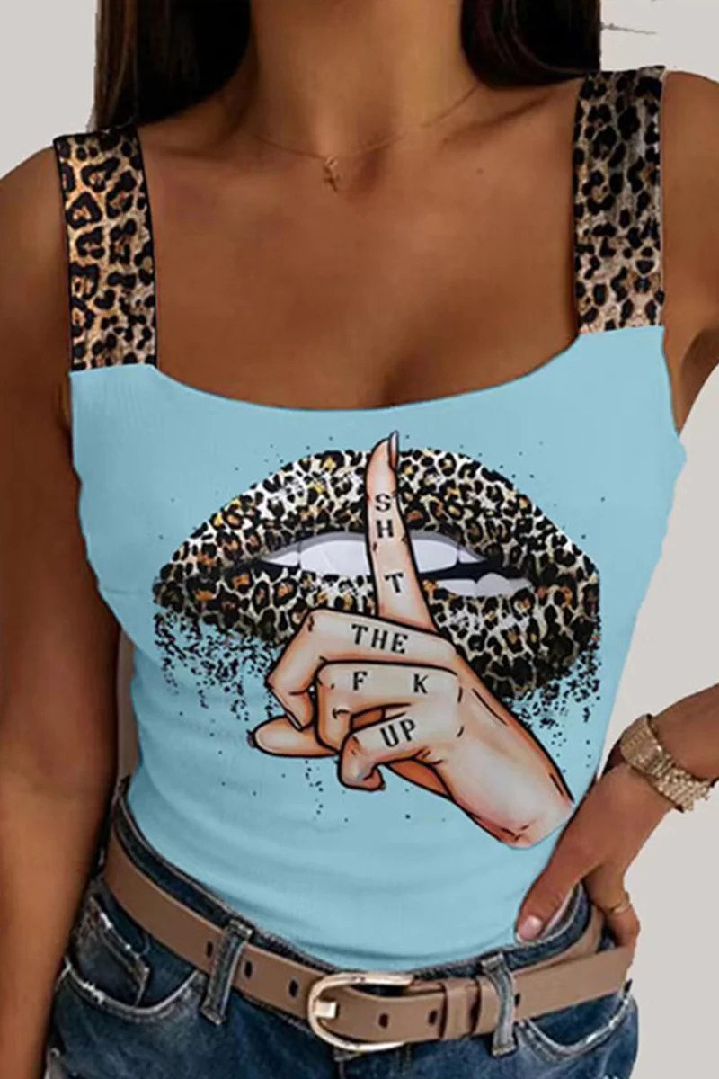 Casual Leopard Patchwork Spaghetti Strap Tops(4 Colors) - Panekey