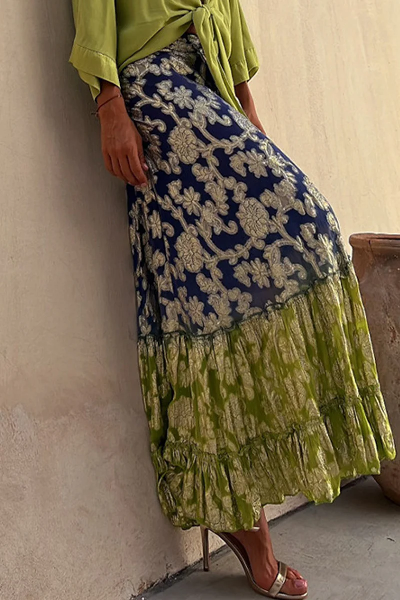 Casual Gradual Change Floral Patchwork Loose High Waist Type A Patchwork Bottoms - Panekey