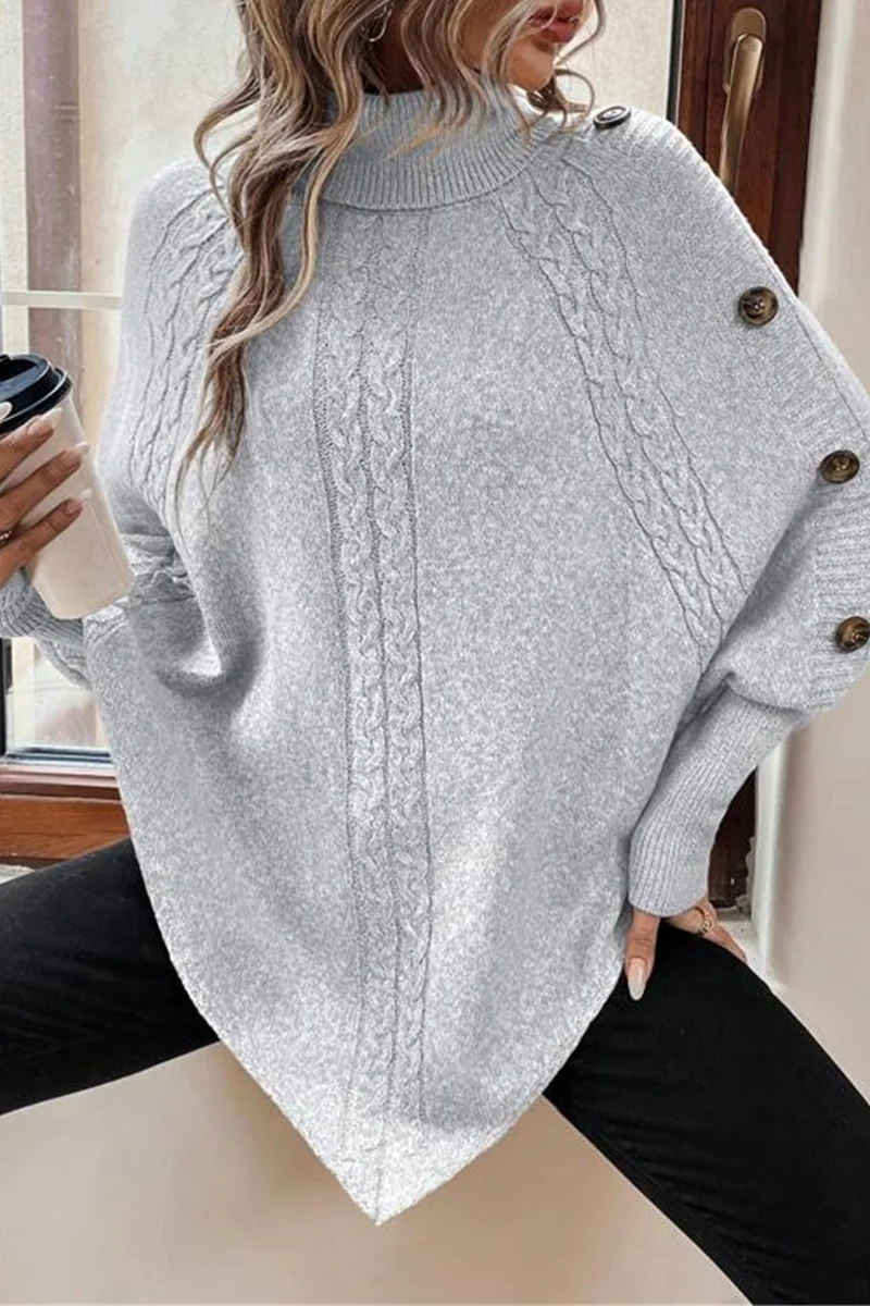 Casual Buttons Weave Turtleneck Sweaters(3 Colors) - Panekey