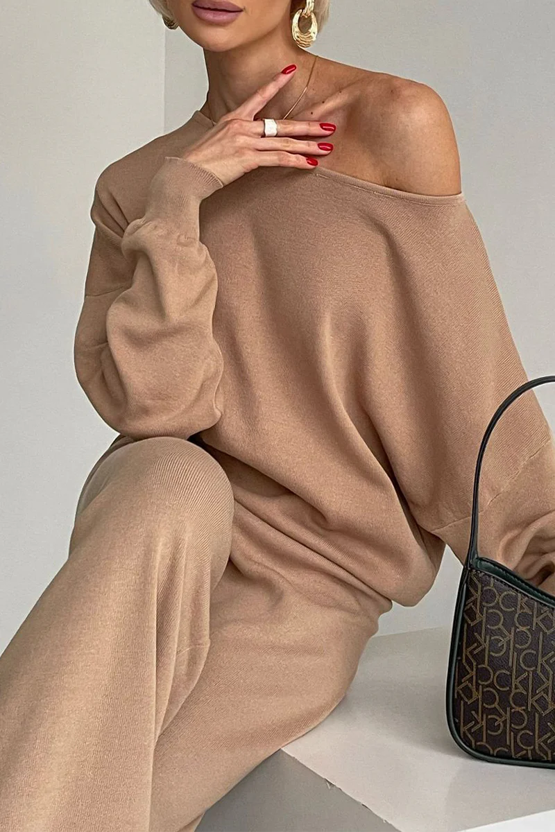 Casual Irregular Oblique Collar Long Sleeve Two Pieces(3 Colors) - Panekey