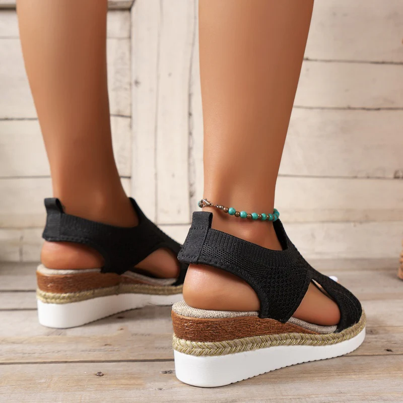 Casual Hollowed Out Patchwork Contrast Fish Mouth Out Wedges Shoes (Heel Height 2.16in) - Panekey
