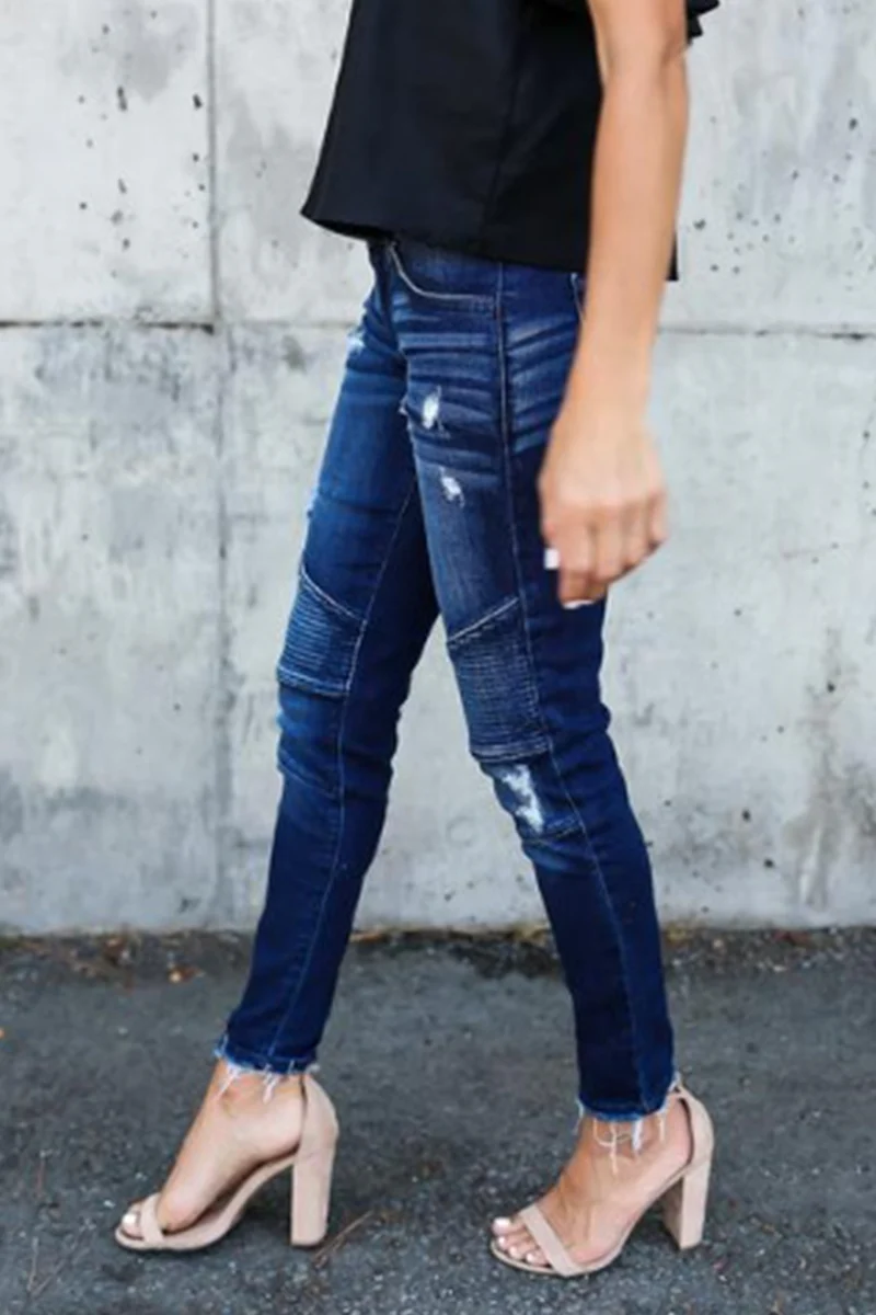 Casual Patchwork Ripped Split Joint Fold Pencil Bottoms - Panekey