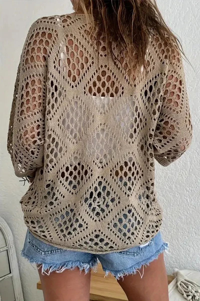 Casual Daily Solid Color Hollow Out V Neck Sweaters(5 Colors) - Panekey