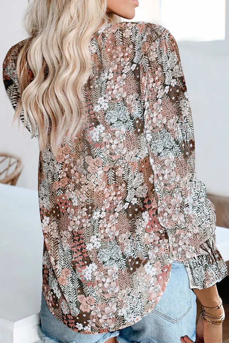 Casual Elegant Print Patchwork Frenulum V Neck Tops(7 Colors) - Panekey