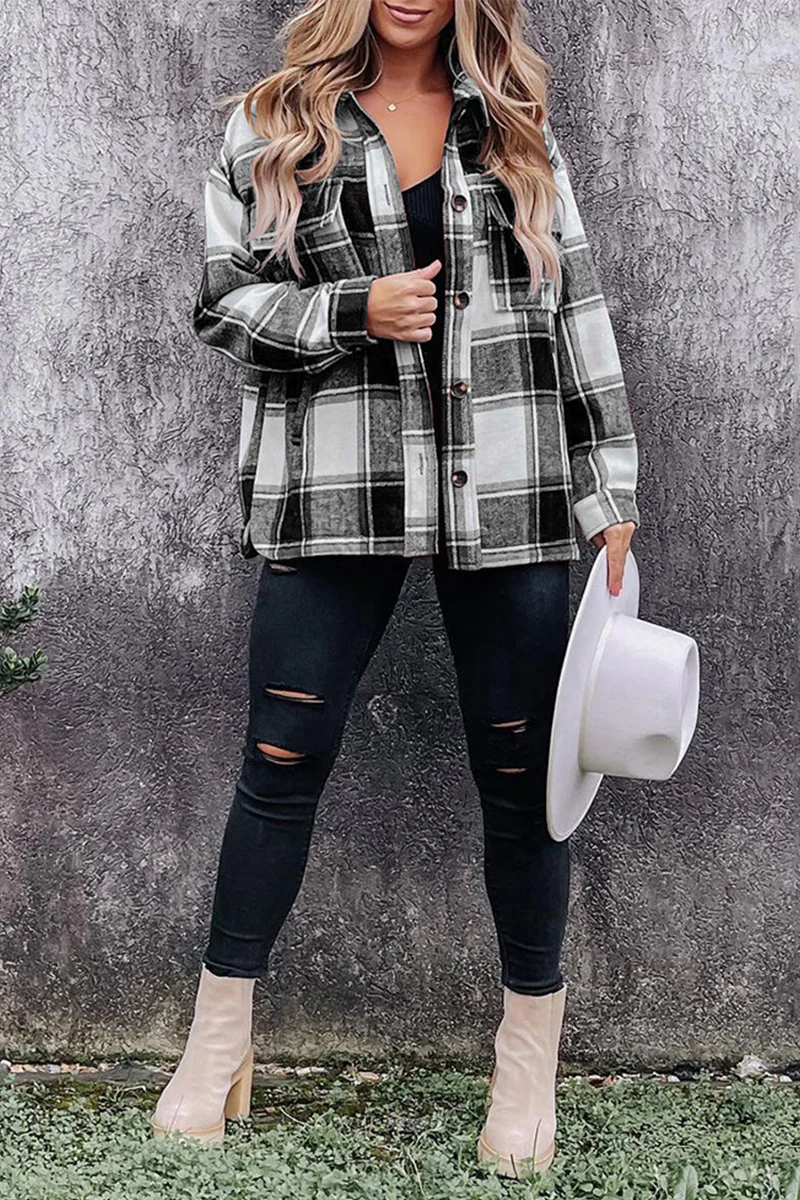 Casual Plaid Patchwork Turndown Collar Blouses(5 Colors) - Panekey