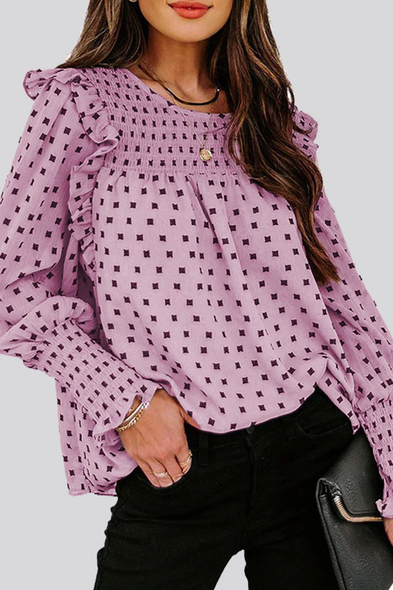 Casual Elegant Print Stringy Selvedge O Neck Tops(4 Colors) - Panekey