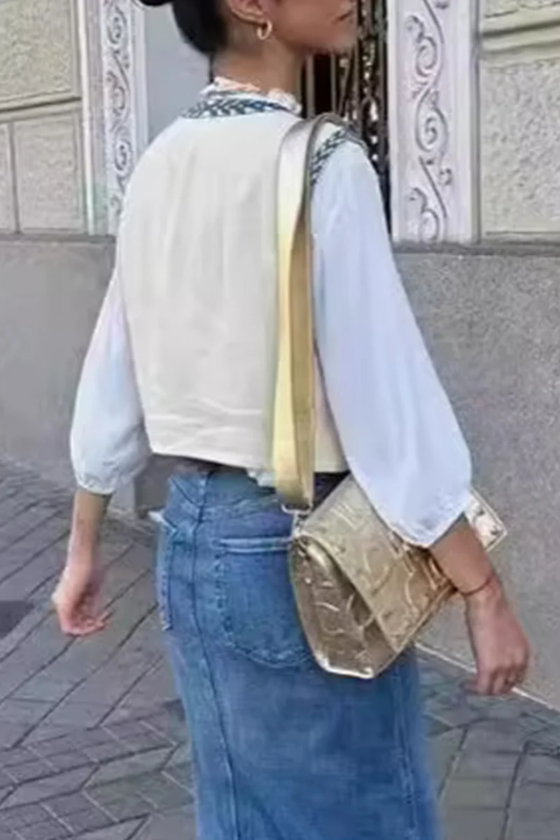 Casual Floral Print Embroidered Cardigan Collar Waistcoats - Panekey