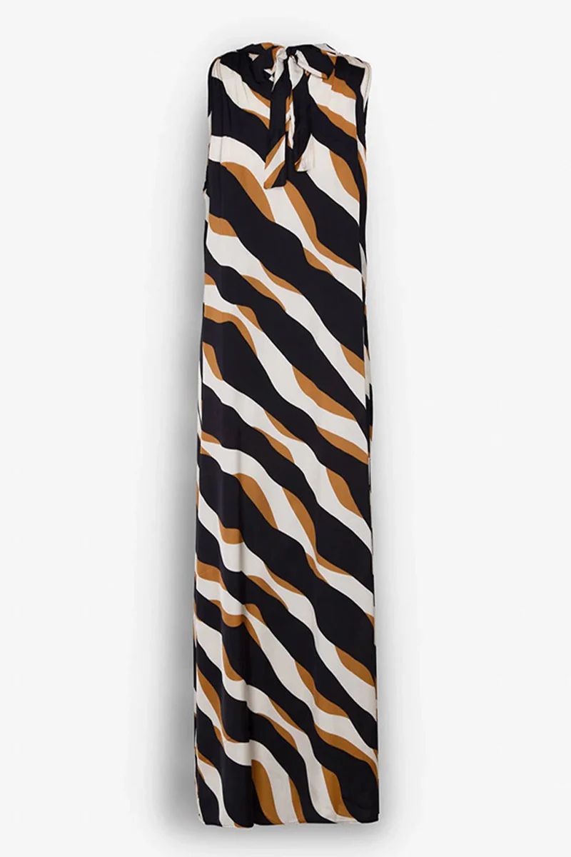 Casual Daily Striped Print Lace Up Contrast Halter One Step Skirt Dresses - Panekey