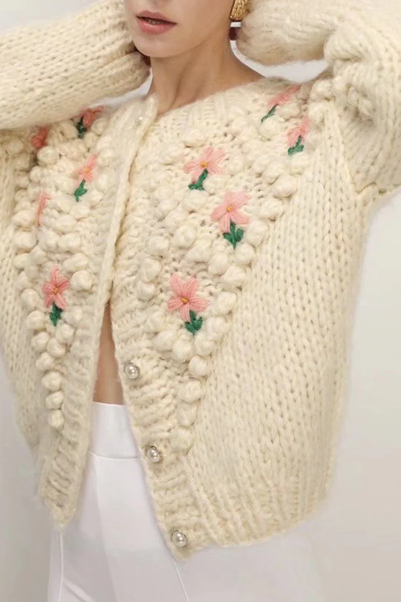 Casual Patchwork Hollowed Out Cardigan Collar Sweaters - Panekey