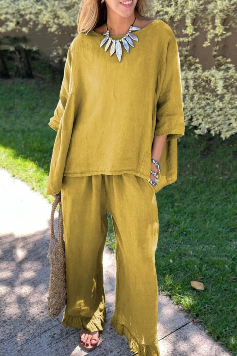 Casual Daily Solid Color Pocket O Neck Half Sleeve Two Pieces(6 Colors) - Panekey