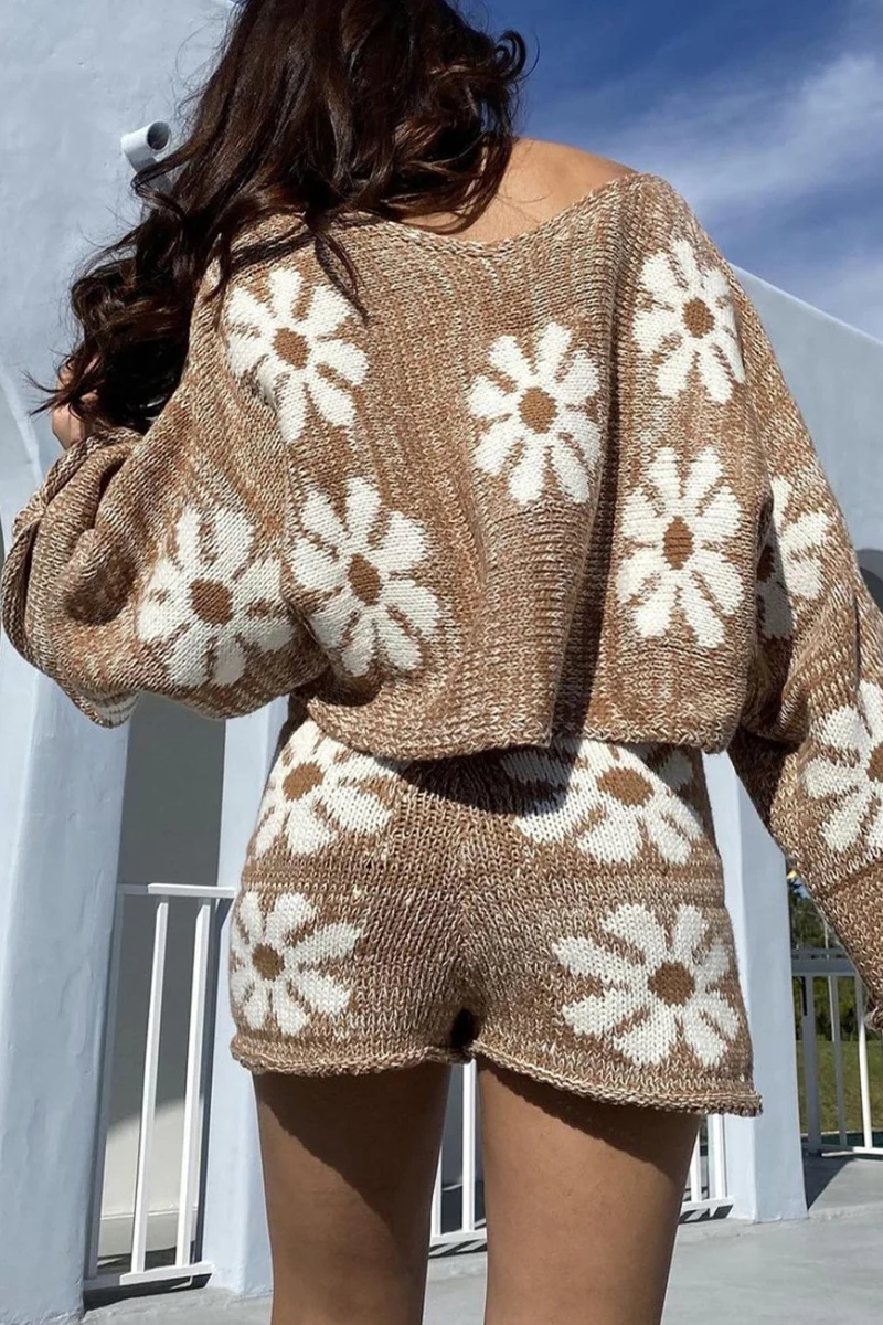 Casual Color Block Embroidered O Neck Long Sleeve Two Pieces - Panekey