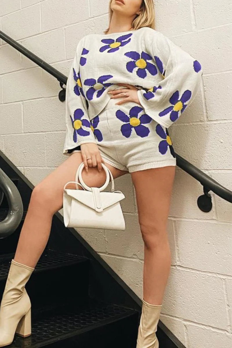 Casual Color Block Embroidered O Neck Long Sleeve Two Pieces - Panekey