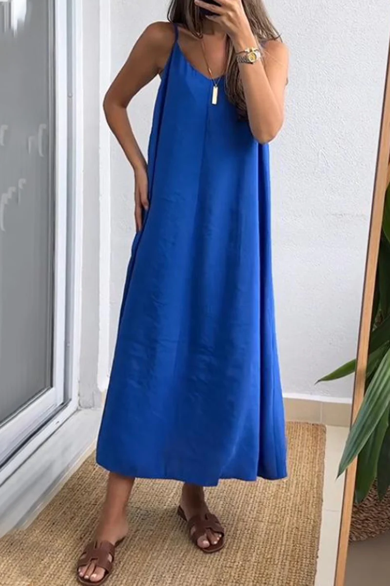 Casual Daily Solid Color V Neck Sling Dresses(7 Colors) - Panekey