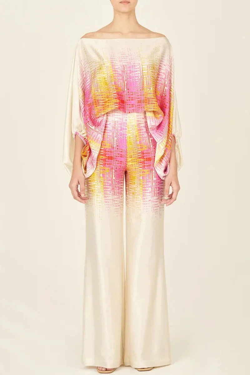 Casual Elegant Print Patchwork Off the Shoulder Long Sleeve Two Pieces(11 Colors) - Panekey