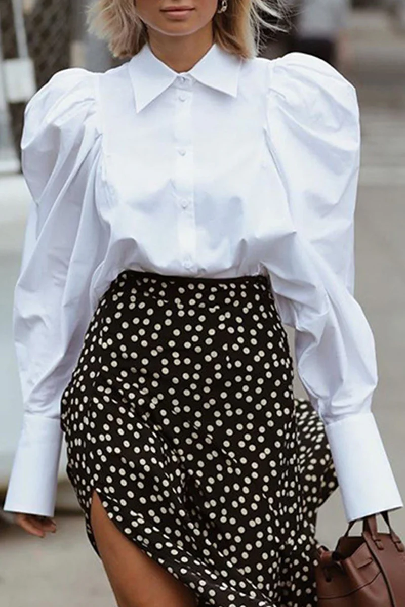 British Style Elegant Solid Fold Turndown Collar Tops - Panekey