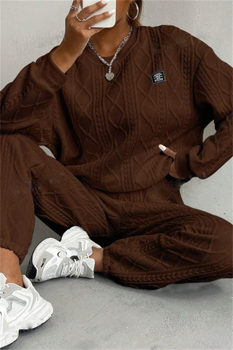 Casual Basic O Neck Long Sleeve Two Pieces(7 Colors) - Panekey