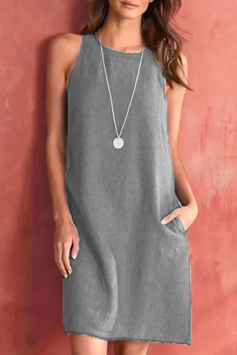 Casual Basis Solid Solid Color O Neck Vest Dress Dresses(5 Colors) - Panekey