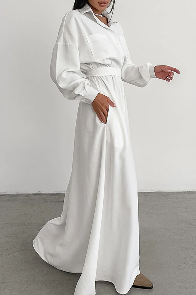 Casual Lace Up Buttons Turndown Collar Shirt Dresses - Panekey